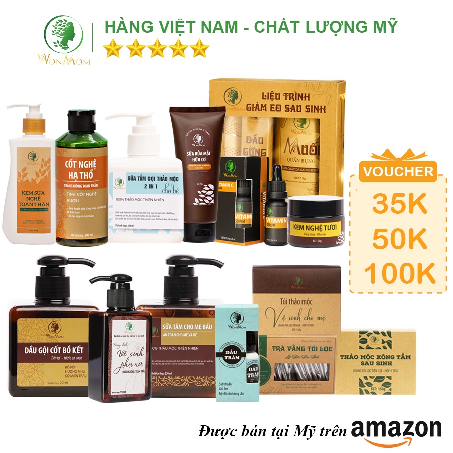 [ Giảm 100K - Đơn 879K ]  Bộ ở cữ đầy đủ Wonmom ( Tắm gội - dưỡng trắng mặt - body - giảm eo - xông hơi - lợi sữa - bé