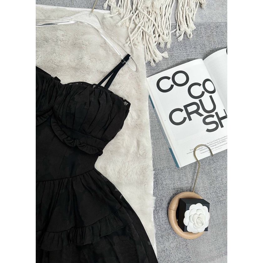 Đầm Váy Voan Thêu Hoa 2 Dây Nhún Ngực Chít Li Eo Bèo Tầng