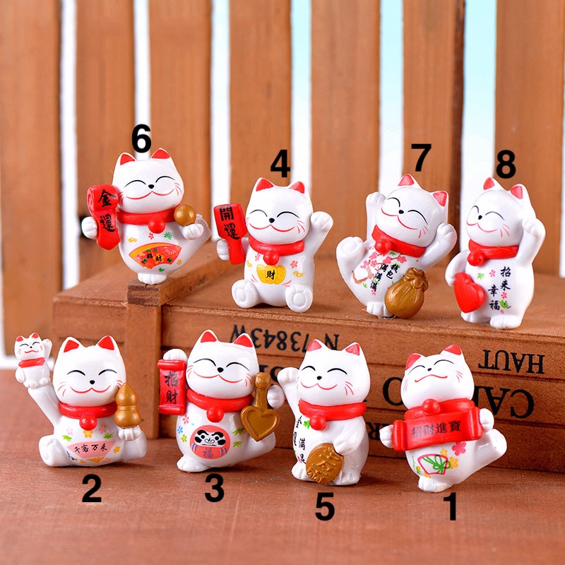 Tượng Mèo thần tài Neko may mắn 8 mẫu trang trí xe hơi, bàn làm việc, chậu cây,trang trí bánh Kích thước 4,3x3,1cm M2068