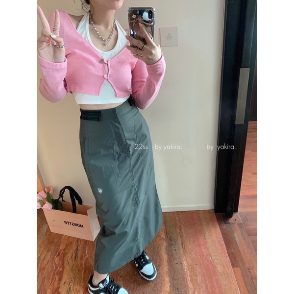 Set áo cổ yếm kèm áo tay dài màu hồng pastel