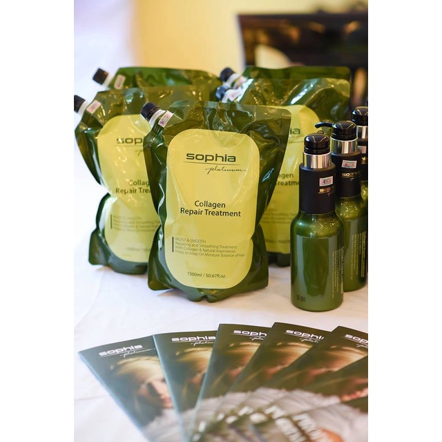 HẤP SOPHIA PLATIUM COLLAGEN REPAIR TREATMENT PHỤC HỒI TÓC 450ML - 1000ML - 1500ML