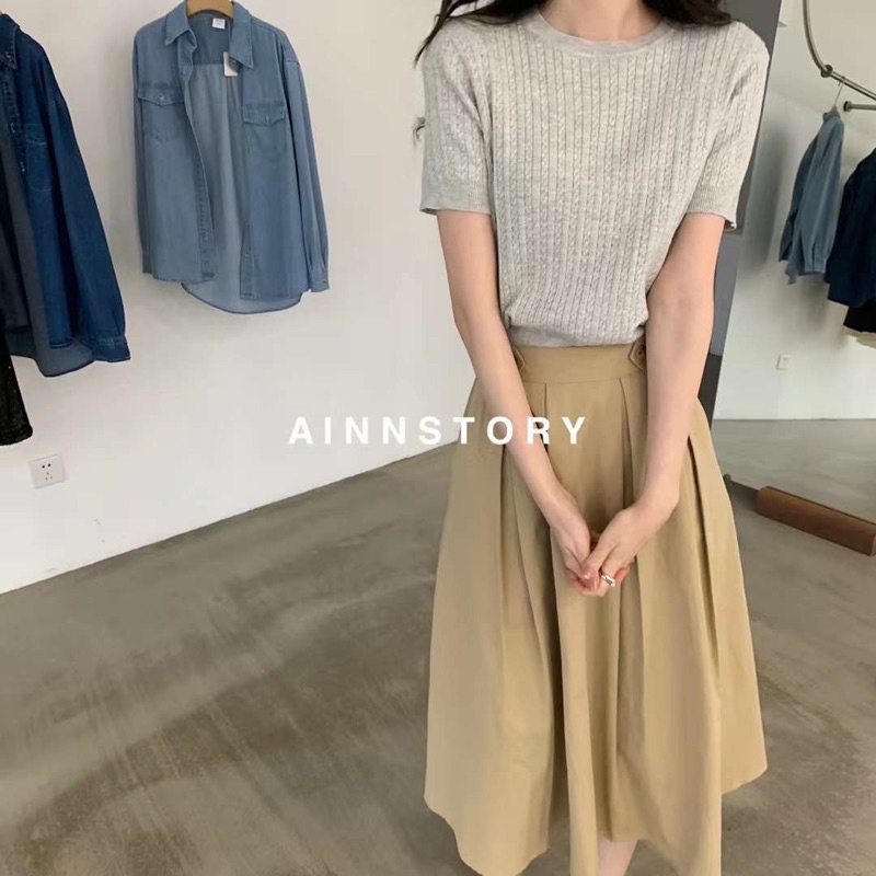 ( Ảnh thật ) C308 Áo len mỏng thừng ngắn tay ainn