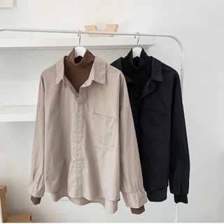 (HÀNG ORDER) ÁO SƠ MI NAM FORM RỘNG PHỐI THUN CỔ LỌ TRONG NHẬP KHẨU HÀN QUỐC