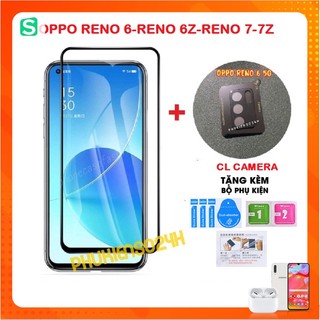 Kính cường lực OPPO Reno 6 5G - Reno 6 Z Reno 7 7Z Reno 8 5G Full màn hình + Cụm bảo vệ camera loại xịn MÀU ĐEN