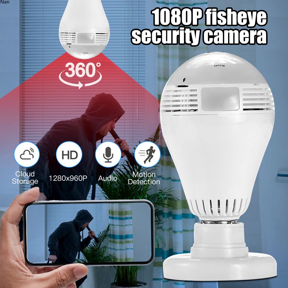 Bóng Đèn Camera HD 360 Độ V380 PRO IP Quay 360 Độ° Camera Giám Sát Mắt Cá Panoramic Wifi 1080P Với Tầm Nhìn Ban Đêm Tốt