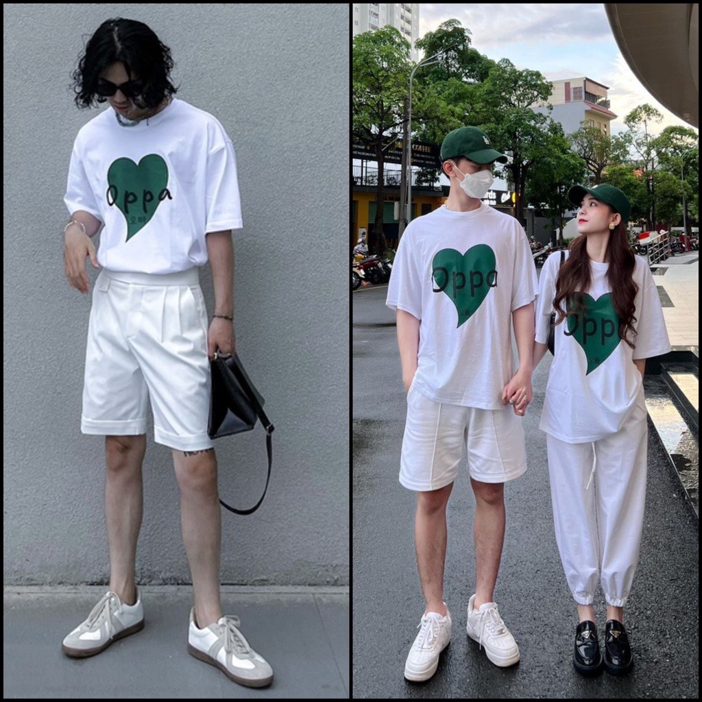 Áo thun unisex áo đôi in hình trái tim OPPA  cá tính dễ thương chất vải mềm mịn mát