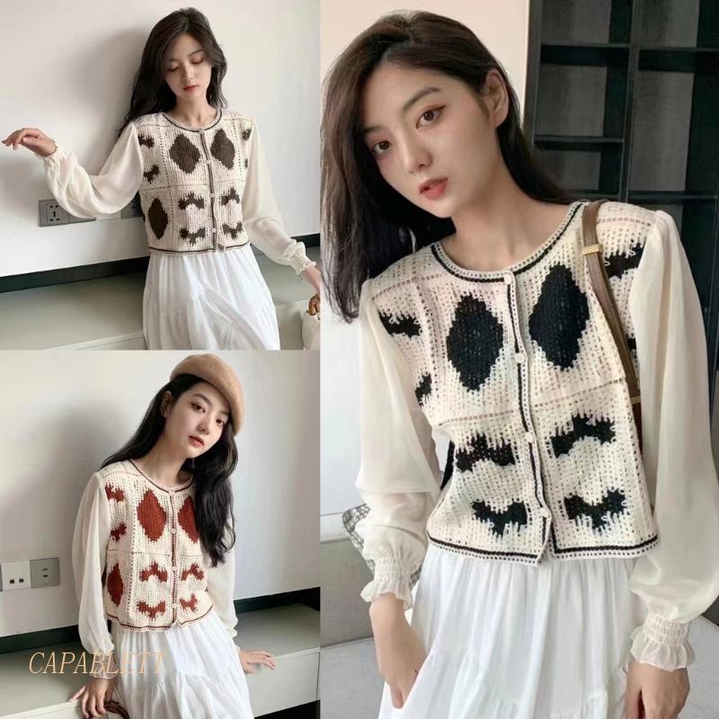 Áo Thun Đan Len Tay Dài Cài Nút Phía Trước Thời Trang Cho Nữ Thẻ