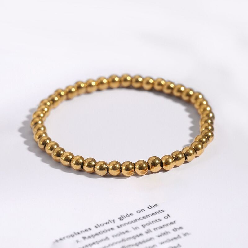 Vòng Tay Chuỗi Hạt Tròn Bằng Thép Titan Mạ Bạc Phong Cách Hip Hop Đơn Giản 3 / 4 / 5 / 6 / 8mm F4QR