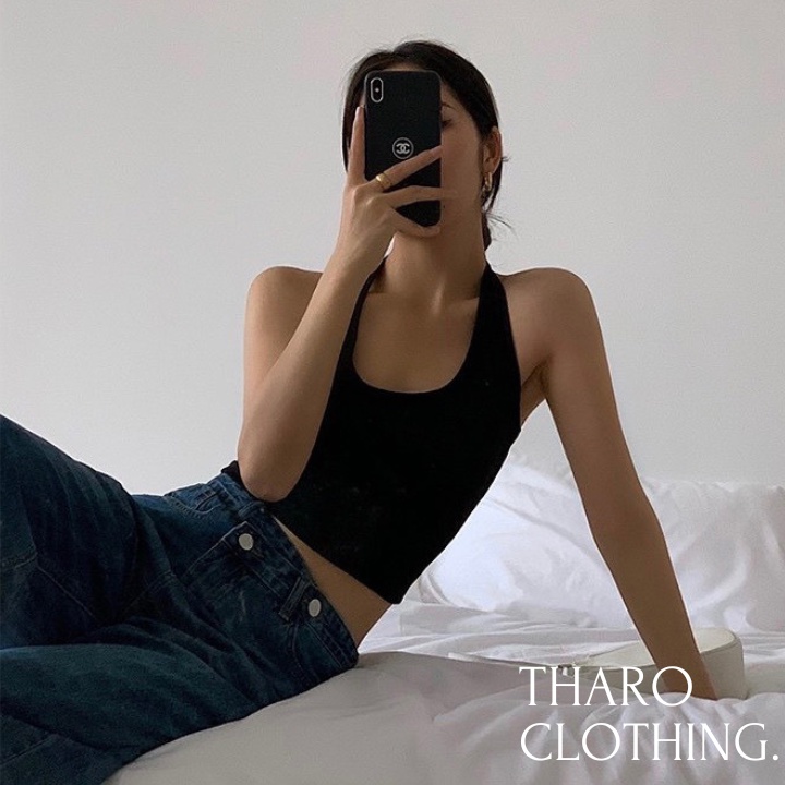 Áo Croptop Nữ Gân Tăm, Áo Choàng Cổ - Tharo Clothing