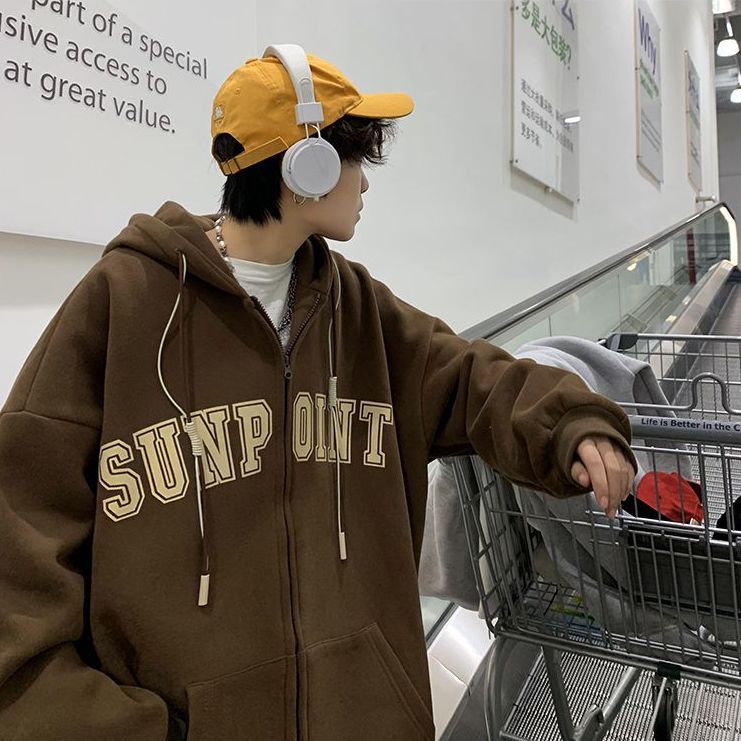【luckin men's】áo sơ mi tay dài，áo nam đẹp，áo khoác nam，đồ bộ nam，thời trang nam，áo đông，áo hoodie nam，áo hoodie nam xám，áo hoodie nam đen，Áo Khoác Cardigan Có Mũ Trùm Dáng Rộng Thời Trang Xuân Thu Cho Nam Giới