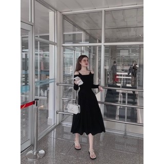 ĐẦM MIDI ĐEN 2S RỚT VAI TD🖤