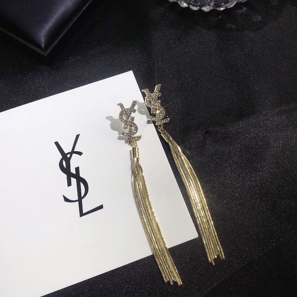 Khuyên Tai Tròn Khắc Chữ YSL Bằng Thép Titanium Thời Trang