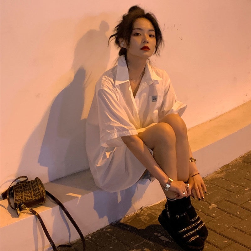 COZOKC Áo Sơ Mi Nữ Tay Ngắn Dáng Rộng Thời Trang Phong Cách Hàn Quốc