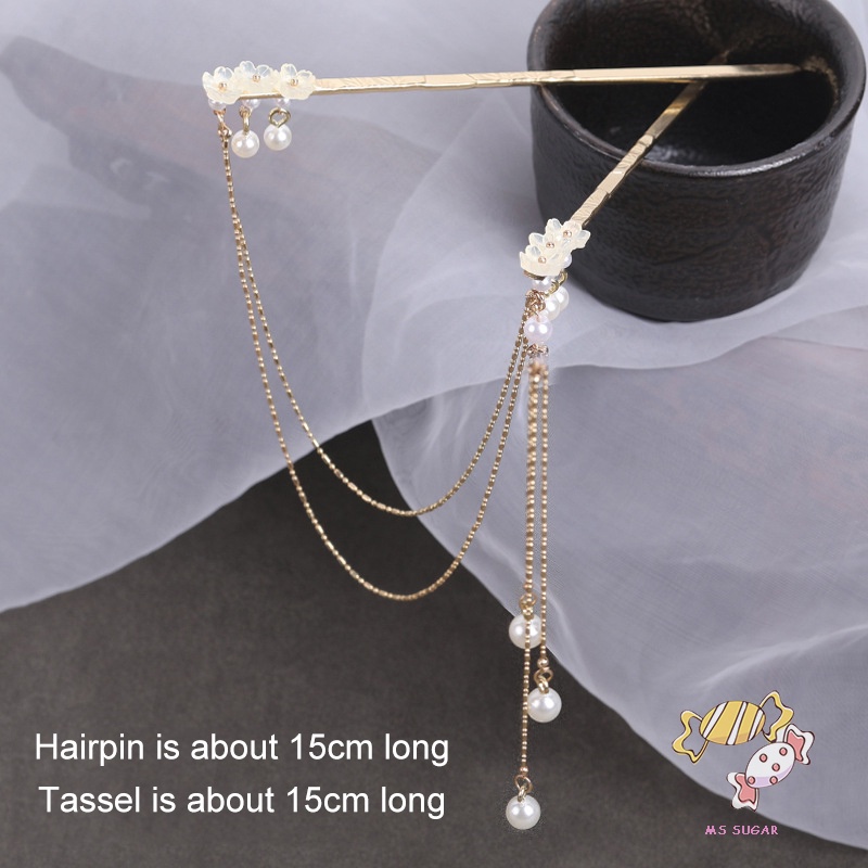 YADORNOS Trâm Cài Tóc Dạng Chuỗi Xích Kép Đính Ngọc Trai Bằng Hợp Kim Phong Cách Trung Hoa Cho Nữ