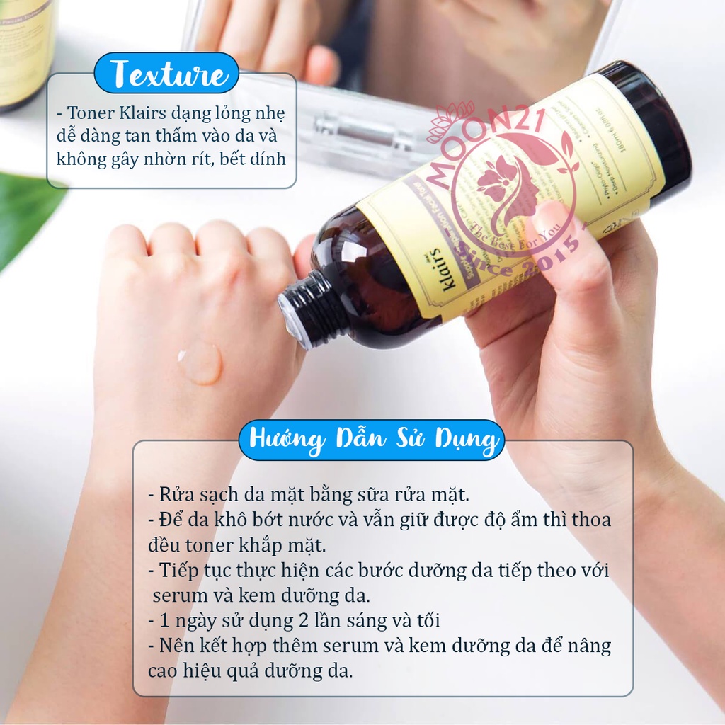 Toner Klairs Không Mùi MOON21 Nước Hoa Hồng Klairs Supple Preparation Unscented 180ml cho da nhạy cảm