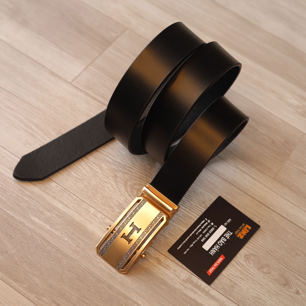 Thắt lưng nam dây da bò thật LIINZ LEATHER mẫu logo chữ bảo hành 12 tháng