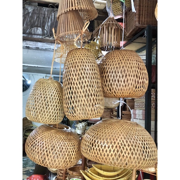 Đèn lồng 2 lớp đèn mây tre nan trang trí nhà cửa hoặc quán cafe