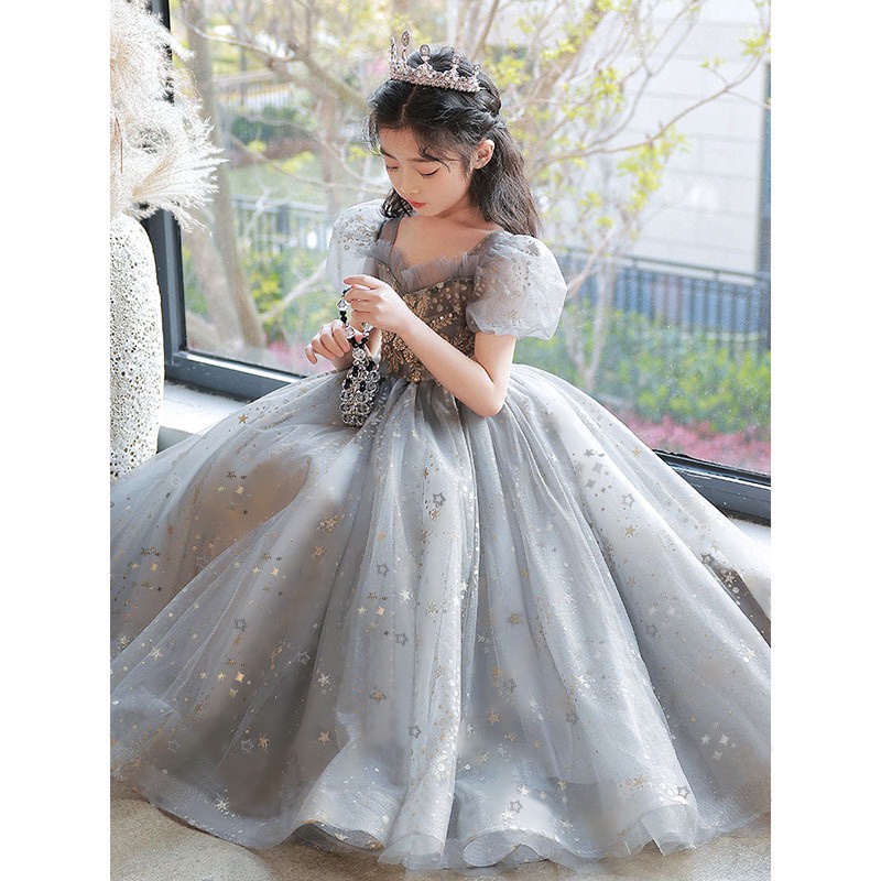 Đầm Váy Dự Tiệc Cho Bé Gái TiTiKids Xám Ngôi Sao CC224