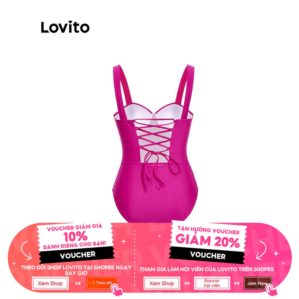 Đồ bơi một mảnh Lovito màu trơn sexy dành cho nữ L38AD033 (hồng đậm)