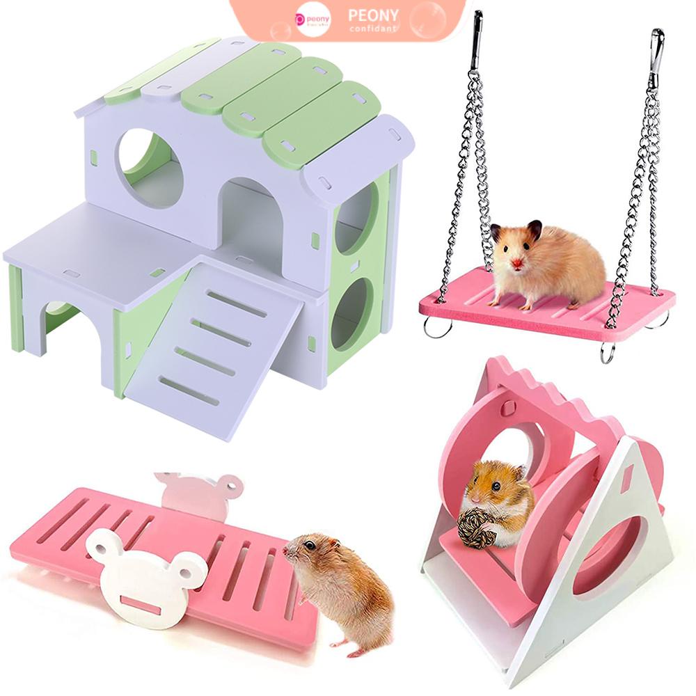 Ngôi Nhà Gỗ Mini Tự Tập Thể Dục Cho Chuột Hamster