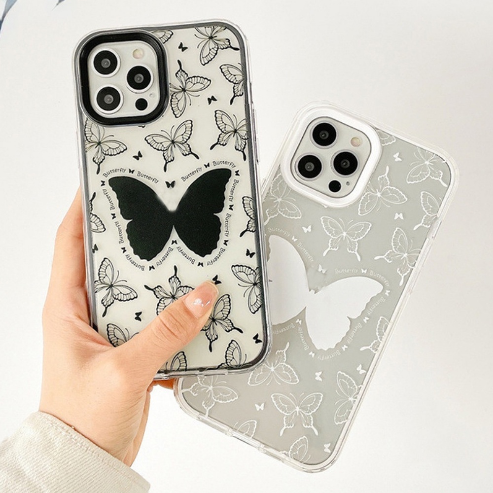 Ốp Điện Thoại TPU Mềm Trong Suốt Chống Sốc Họa Tiết Bướm Đen Cho IPhone 14 13 12 11 Pro Max XS XR 8 7 Plus