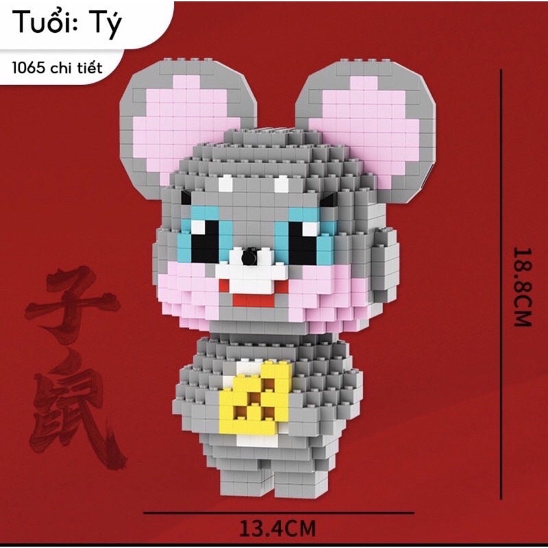 Bộ mô hình xếp hình 3D le,go 12 con giáp siêu dễ thương cao 18cm
