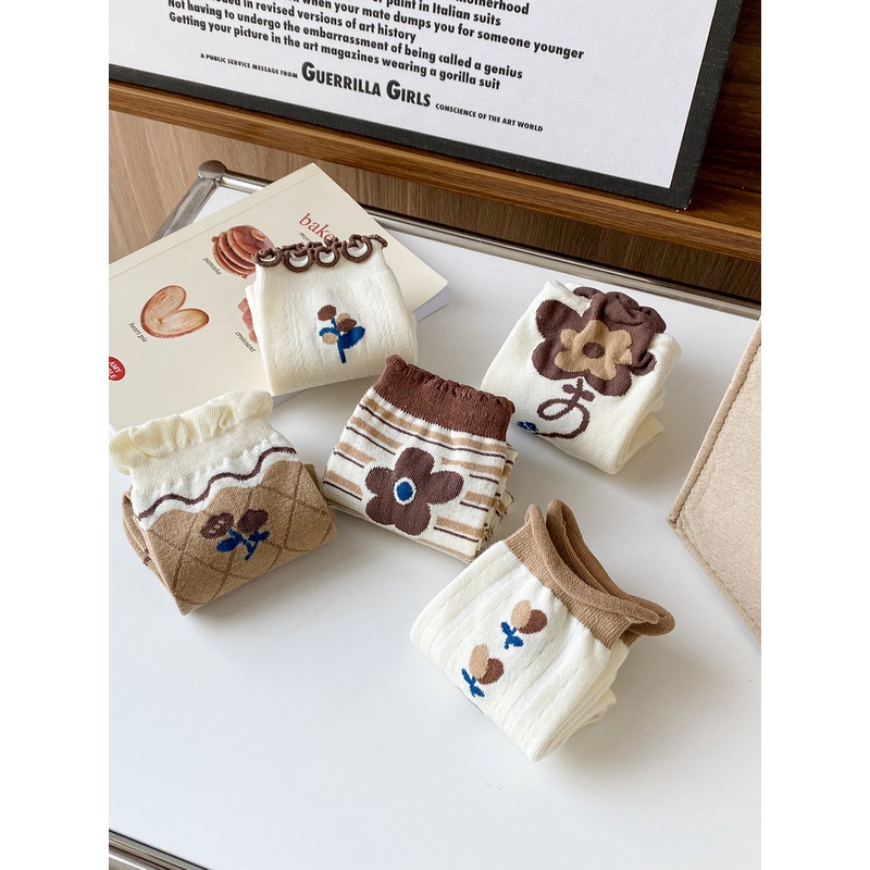 Vớ Cotton Cổ Vừa Họa Tiết Hoa Tulip Dễ Thương Thời Trang Xuân Hè Cho Nữ