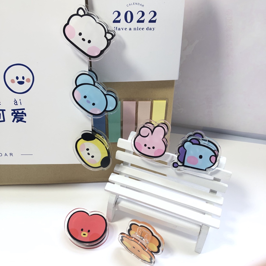 Kẹp Tóc Hai Mặt In Hoạ Tiết Hoạt Hình Nhóm Nhạc Kpop BTS Bằng