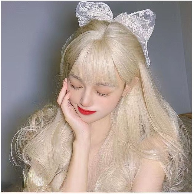 Bộ Tóc Giả Dài / Xoăn Màu Vàng Trắng Phong Cách Hàn Quốc Thời Trang Cho Nam Và Nữ