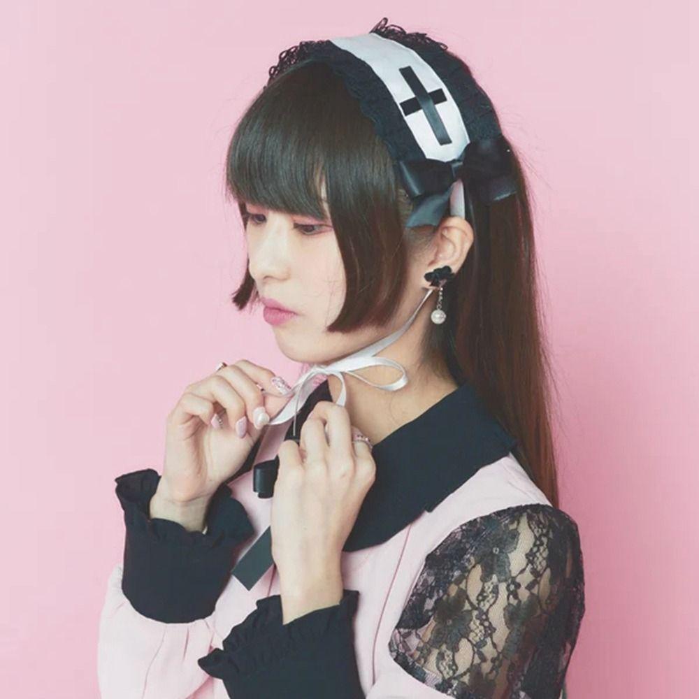 ANEMONE Cài Tóc Đính Nơ Ruy Băng Chéo Phong Cách Lolita Gothic Ngọt Ngào Dễ Phối Đồ Dành Cho Bạn Nữ