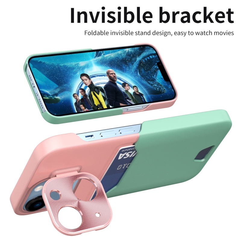 Ốp Điện Thoại Da Màu Tương Phản Có Ngăn Đựng Thẻ Bảo Vệ Camera Cho Iphone 12 Pro Iphone 14 13 Pro Max