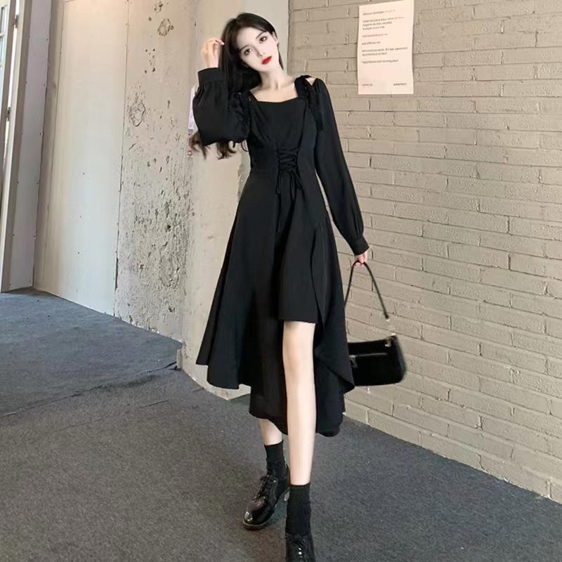 IELGY  Đầm Hai Dây Lưng Cao Cỡ Lớn Phong Cách hepburn Thời Trang Cho Nữ