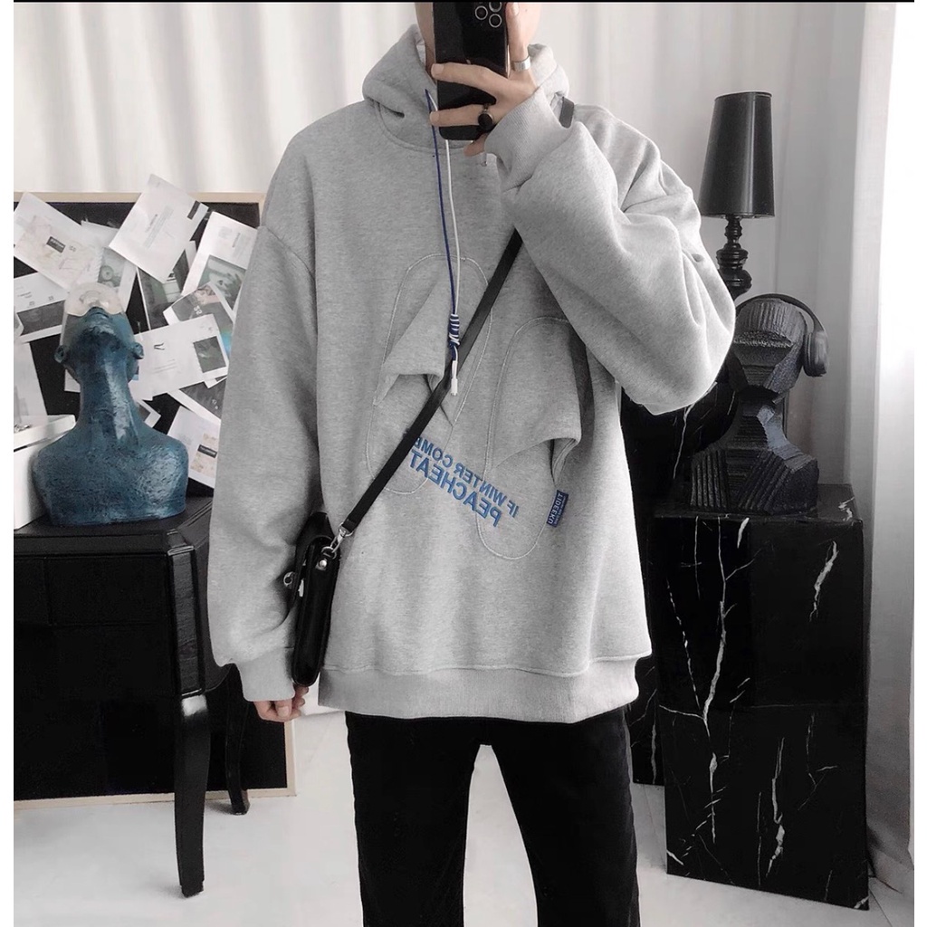 Áo Hoodie Nỉ Unisex Đôi Dép Dáng Rộng In Chữ QM|SU