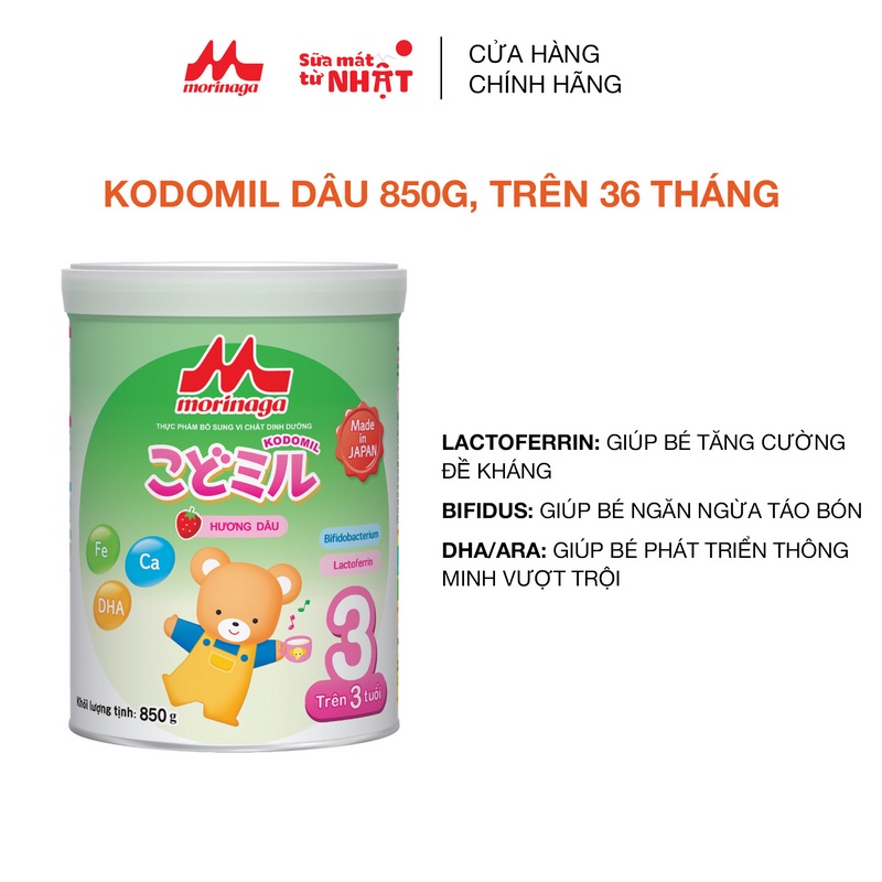 Combo 2 Lon Sữa Morinaga Kodomil số 3 Nhật Bản 850g Đề Kháng Tốt, DHA, Ca Trên 3 Tuổi Chính Hãng