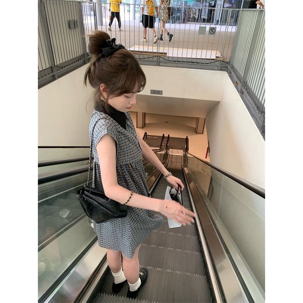 Đầm Cổ Polo Họa Tiết Sọc Caro Phong Cách Retro Thời Trang Mùa Hè Cho Nữ