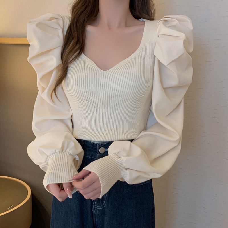 Linki ❆ Áo Kiểu Tay Phồng Dài Màu Sắc Thanh Lịch Cho Phái Nữ