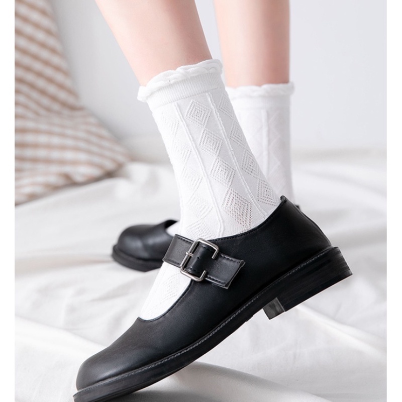 Vớ Ngắn Mềm Mại Màu Trắng Phối Bèo Phong Cách Hàn Quốc Thời Trang Xuân Thu Cho Nữ