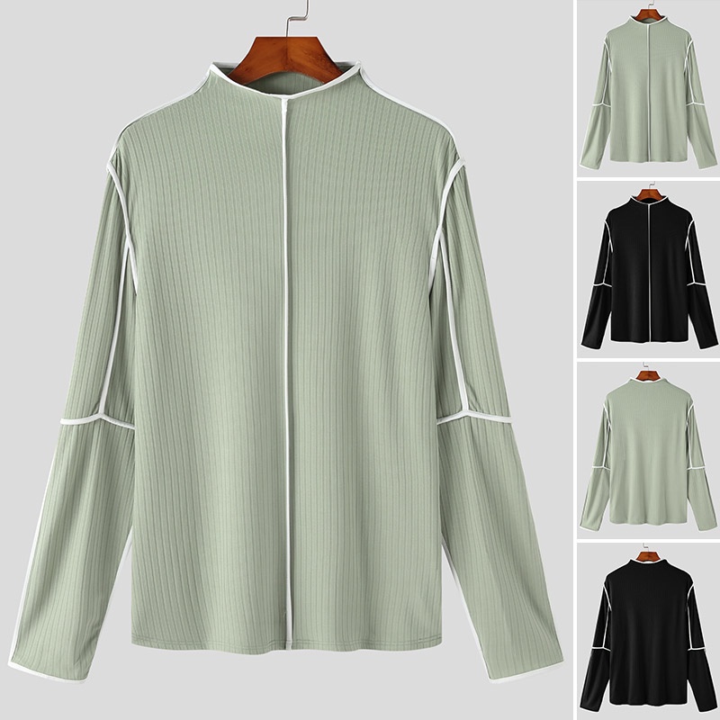 Áo kiểu INCERUN dài tay màu tương phản thời trang cho nam