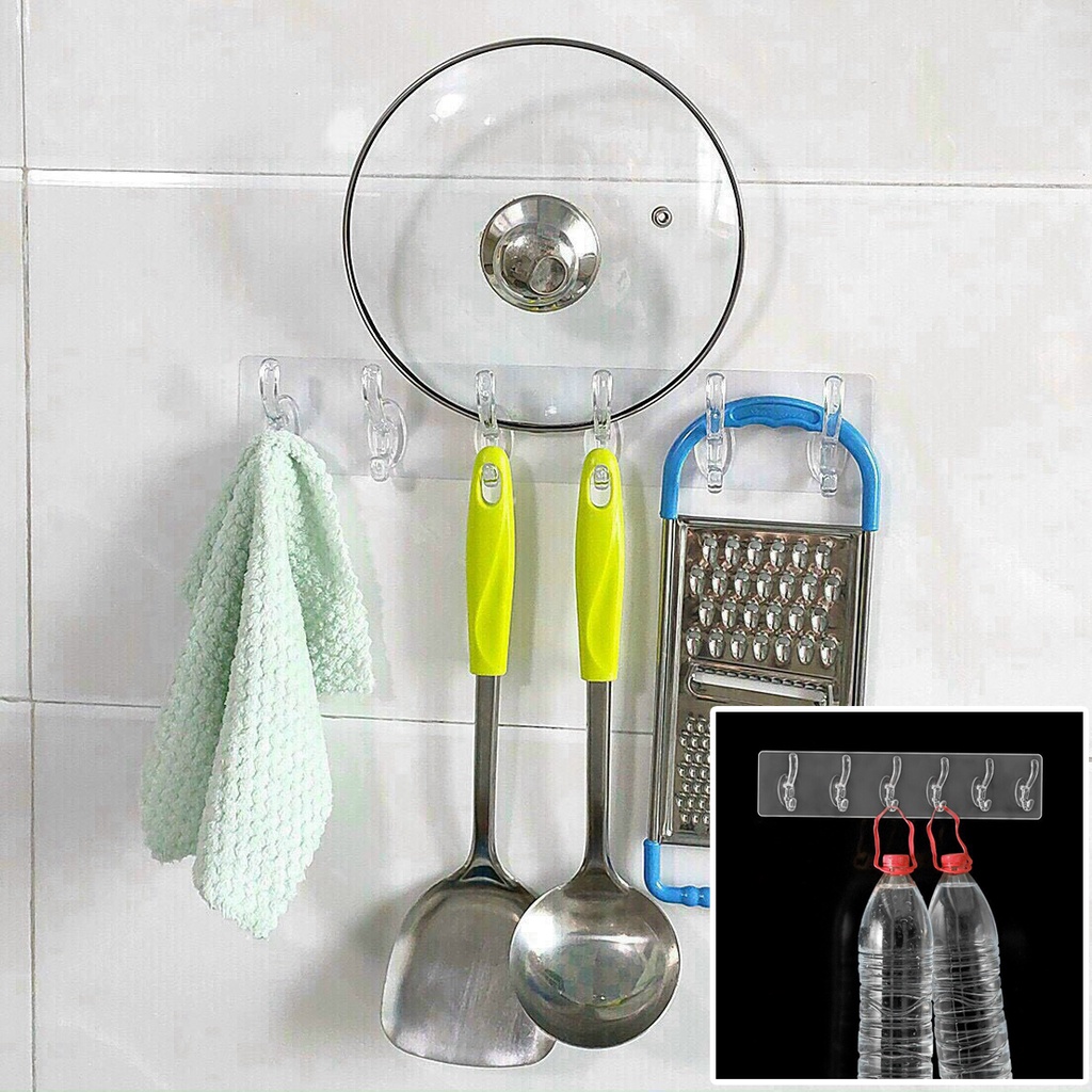 Móc Treo Quần Áo Dán Tường 6 Chấu -Treo Phòng Tắm Đa Năng Treo Khăn Lau, Đồ Dùng Nhà Bếp