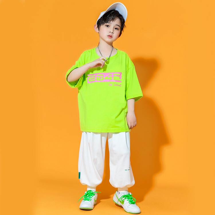 Bộ Đồ Nhảy Hip-Hop Đường Phố Mùa Hè 2023 Màu Xanh Lá Dạ Quang Phong Cách Mới Cho Bé Trai Bé Gái