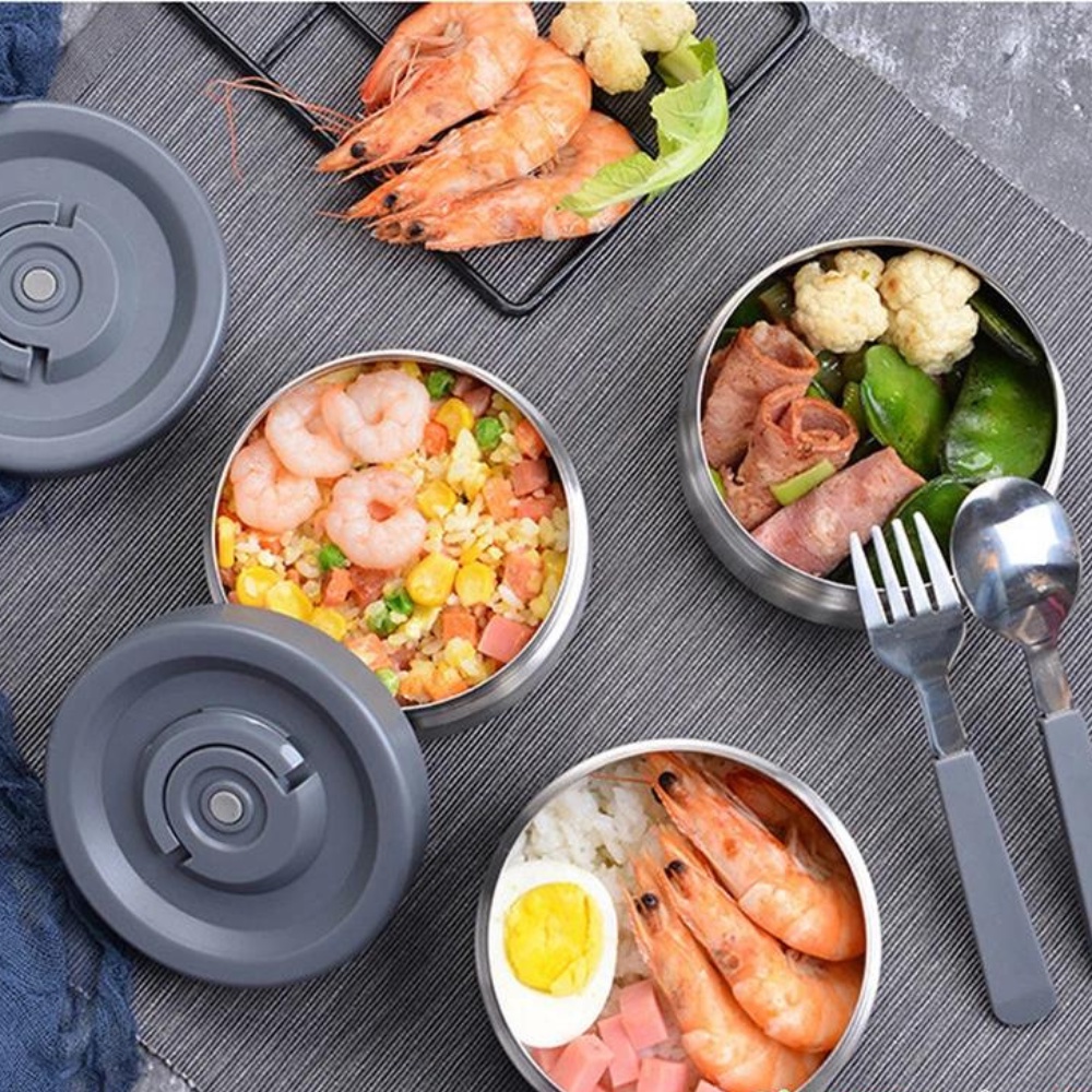 Bộ hộp cơm giữ nhiệt Lock&amp;Lock Easy Take Lunch Box 2L LHC8034 có túi (1 hộp 720ml, 2 hộp 420ml kèm 1 bộ muỗng nĩa)