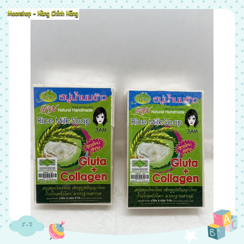 Chính Hãng - Combo 12 bánh xà bông cám gạo Jam RICE MILK SOAP Thái Lan 65gr/ 1 bánh