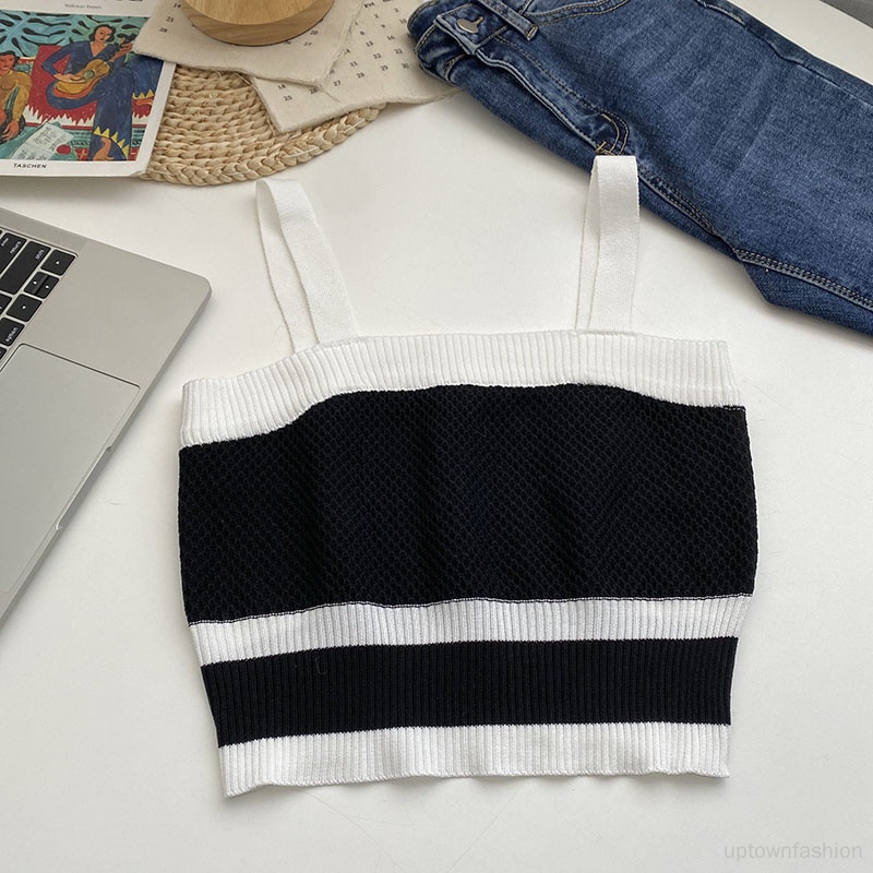 Áo Tank Top Sát Nách Kẻ Sọc Màu Sắc Tương Phản Cá Tính Cho Nữ