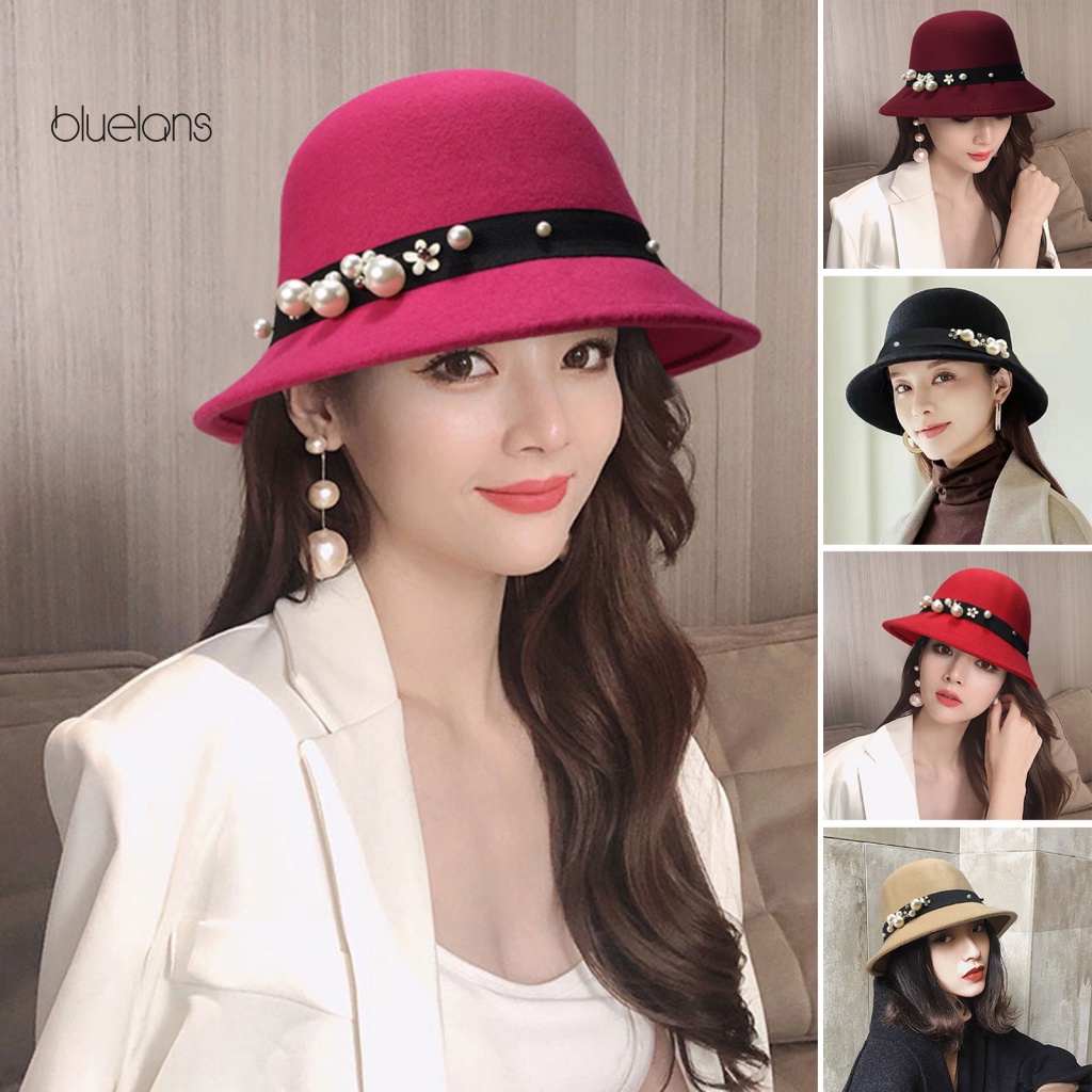 Mũ Vành Tròn Đính Ngọc Trai Giả Phong Cách Anh Quốc Cổ Điển Thời Trang Cho Nữ