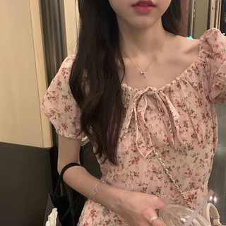 Đầm Hoa Mùa Hè Eo Cao Hở Lưng Có Dây Cột Mới