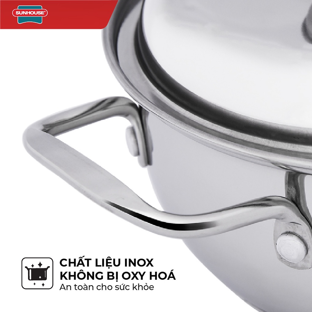 Bộ Nồi Inox 3 Đáy Sunhouse SH335 - Dùng trên mọi loại bếp - Hàng chính hãng