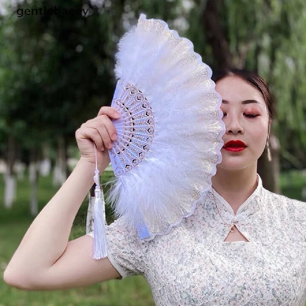 Quạt Xếp Cầm Tay Đính Lông Vũ Phong Cách Lolita Nhật Bản
