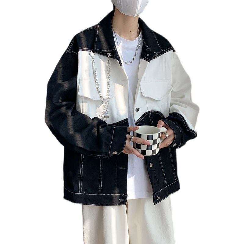 Áo Khoác jean Dáng Rộng Phối Màu Tương Phản Trắng Đen Thời Trang Cho Cặp Đôi joker2023 2.141423 2023