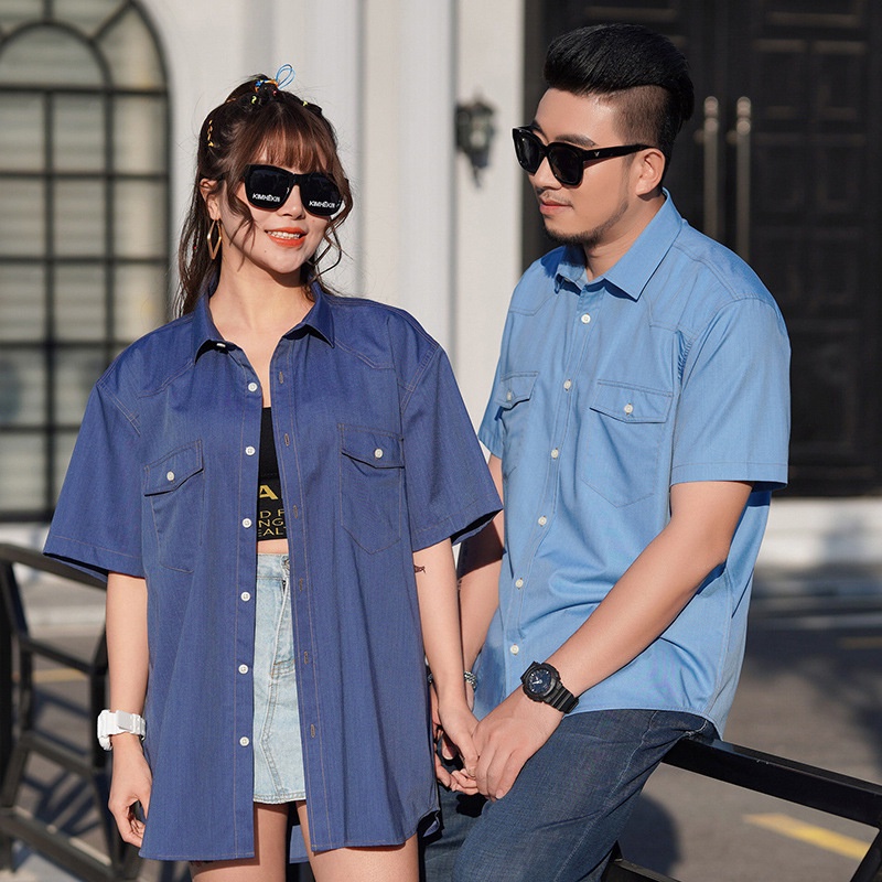 Áo Sơ Mi Giả Jean Ngắn Tay Phong Cách Mới Cho Nam