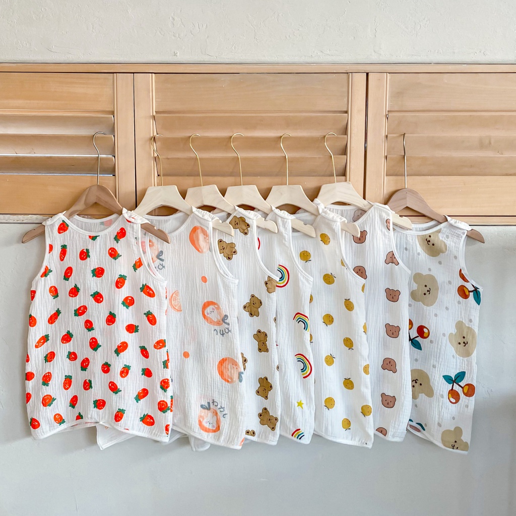 Túi Ngủ Vải Cotton Mỏng Không Tay Chống Đá Dành Cho Bé Vào Mùa Hè